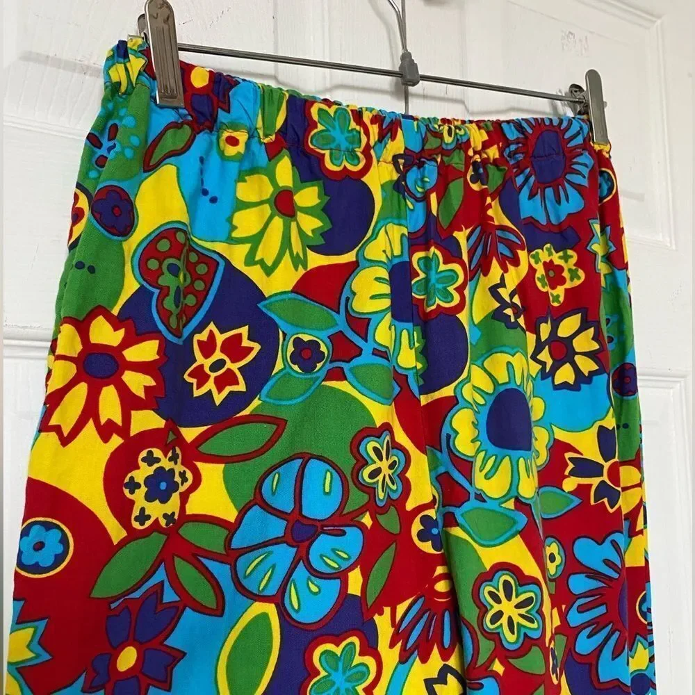 90s Does 70s Flower Power Funky Wide Legged Pants by Funny Fashion Brand